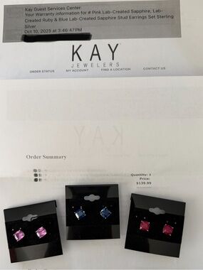 Kay Jewelers Pink, Blue & Red Lab-Created Sapphire Stud Earring Trio